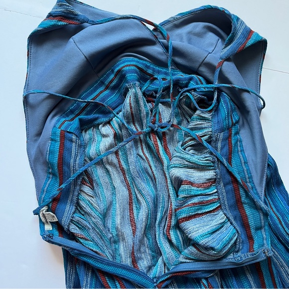 Ecoté Urban Outfitters Blue Striped Midi Dress Boho Beachy Ballet Wrap Straps 0 - Picture 10 of 16